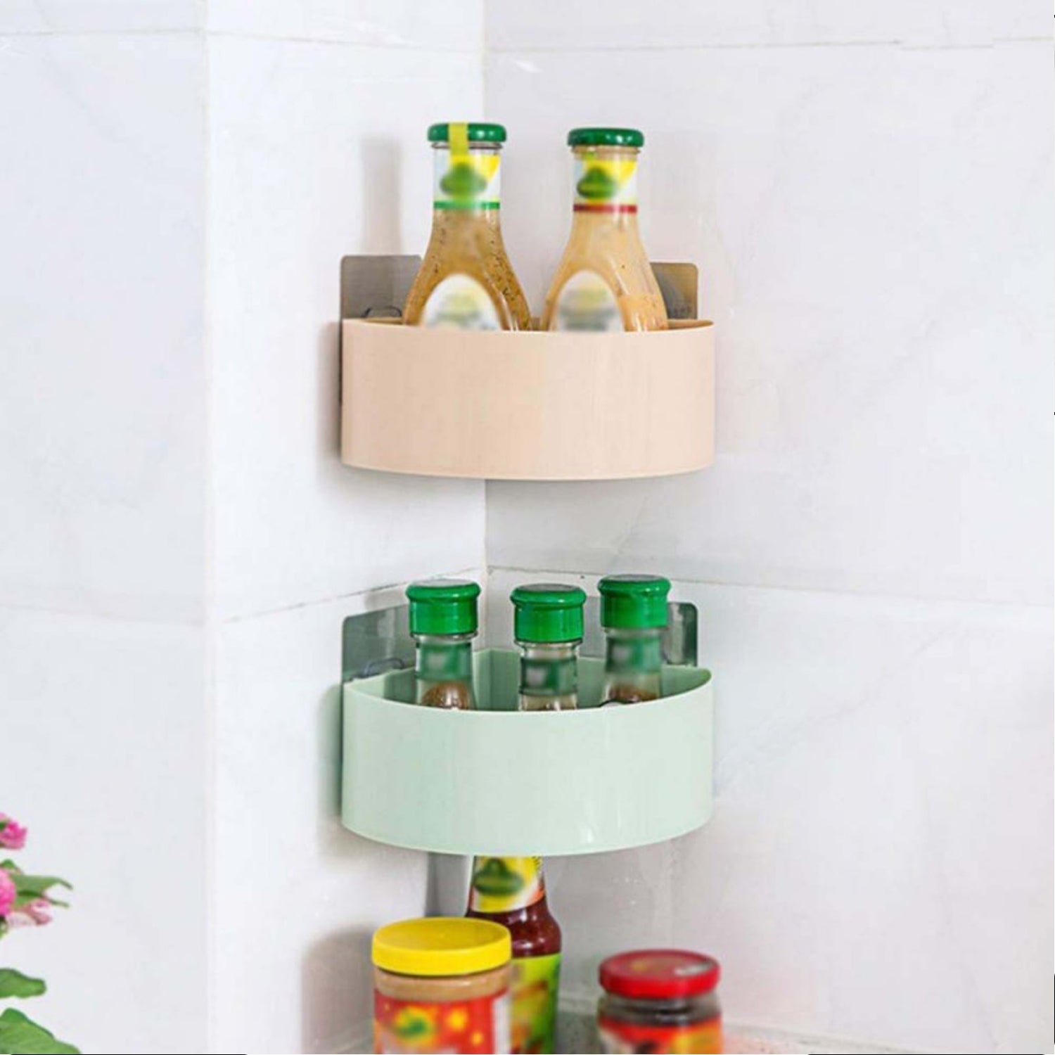 4033 Corner Shelf Bathroom Kitchen Rack Self Adhesive Shower Caddy Plastic Triangle Wall Mount Storage Basket DeoDap 4033 Corner Shelf Bathroom Kitchen Rack Self Adhesive Shower Caddy Plastic Triangle Wall Mount Storage Basket DeoDap
